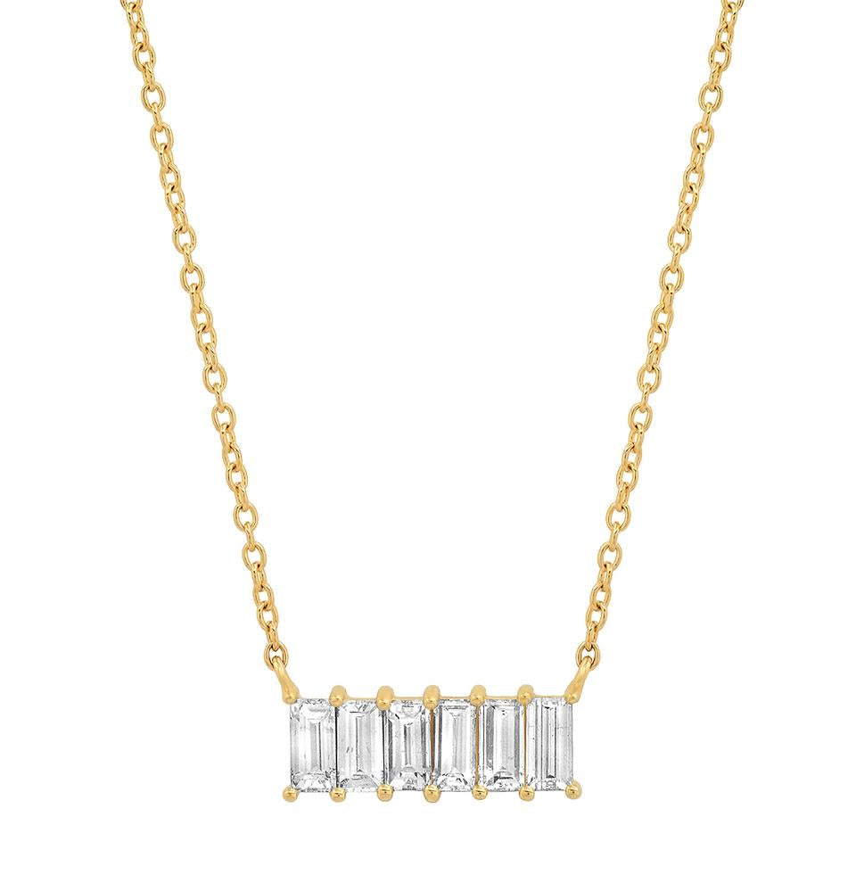 14K Yellow Gold Diamond Baguette Staple Necklace