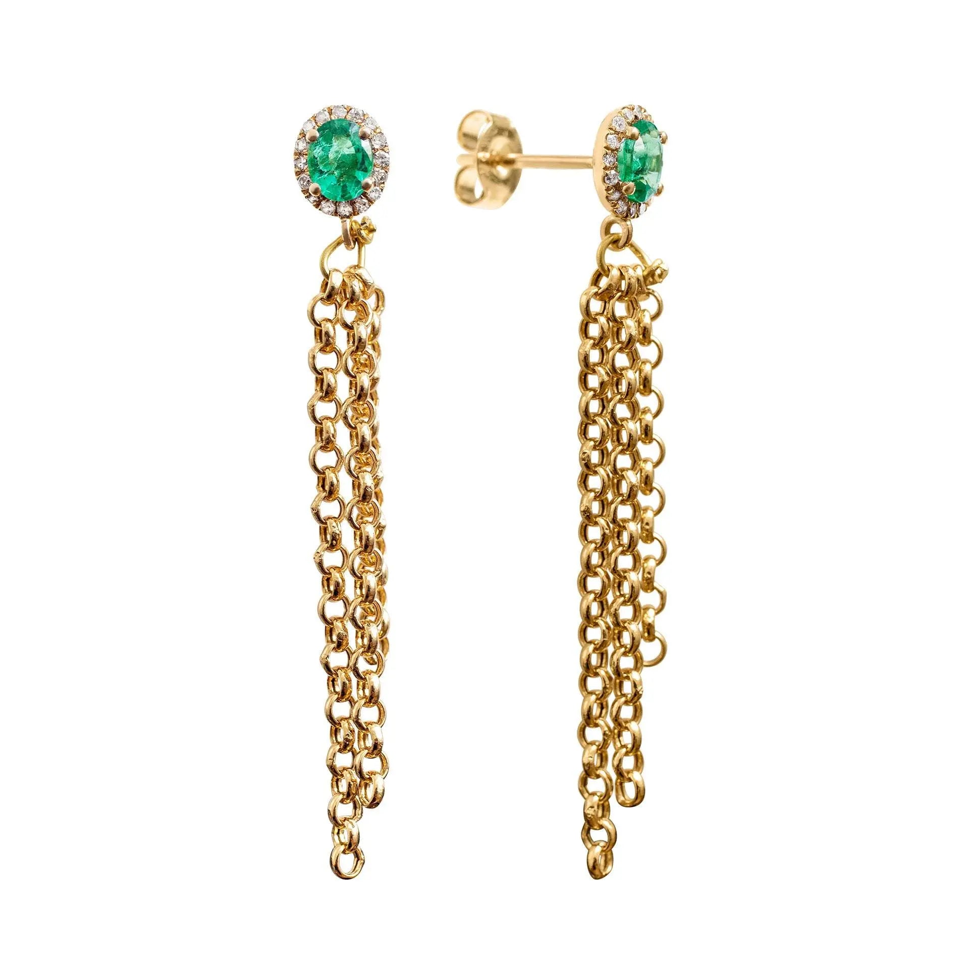 Emerald Gemburst Diamond Chain Studs