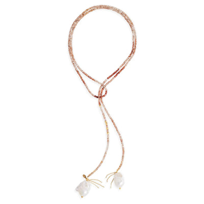 Ombre Cinnamon Gold Chain Baroque Pearl Lariat