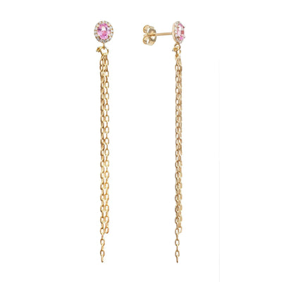 Pink Sapphire Gemburst Diamond Chain Studs