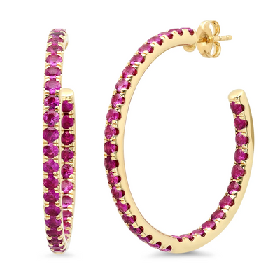 14K YG Ruby Hoops
