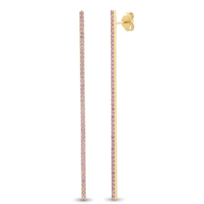 14K YG Pink Sapphire Bar Earings