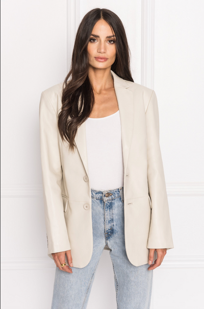 Felina Beige Oversized Leather Blazer