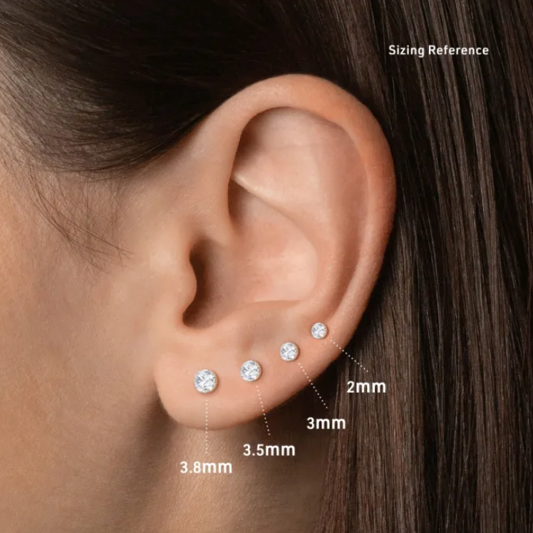 3mm Invisible Set Diamond Threaded Stud Earring White Gold