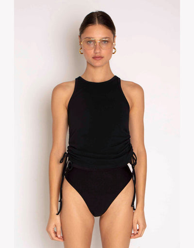 Sueded Jersey Cinched Tank - Jet Black