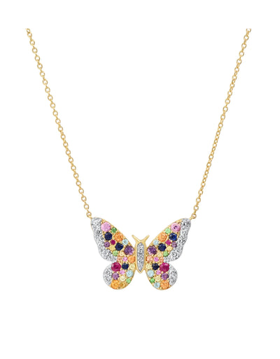 Multi Colored and Diamond Butterfly Necklace