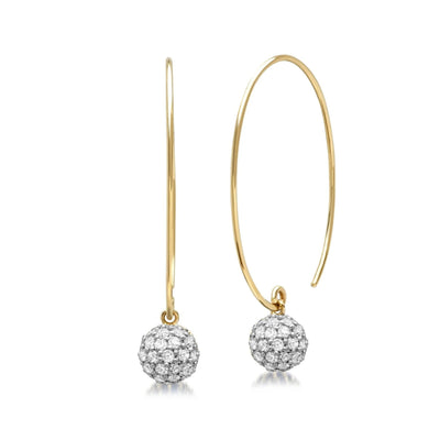 14K Yellow Gold Diamond Disco Ball Wire Earring