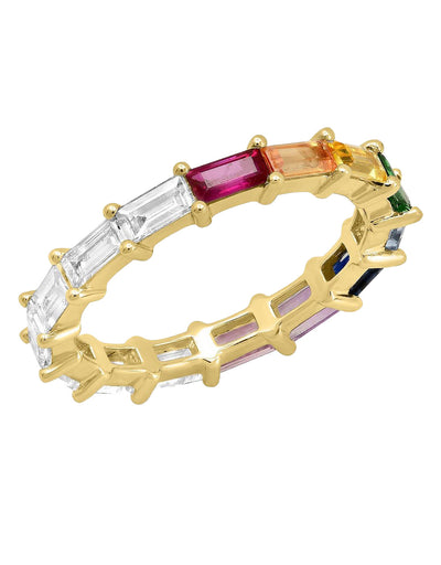 14K Yellow Gold Half Rainbow/Half Diamond Baguette Ring