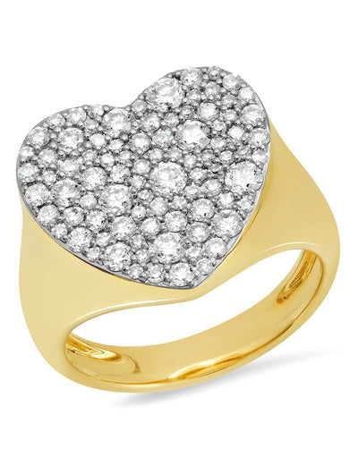 14K Yellow Gold Diamond Heart Signet Ring