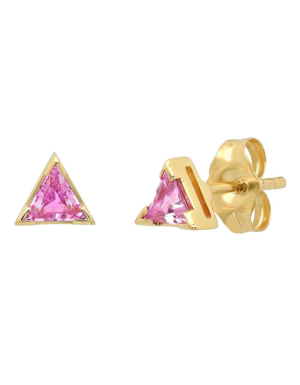 14K YG Pink Sapphire Triangle Studs