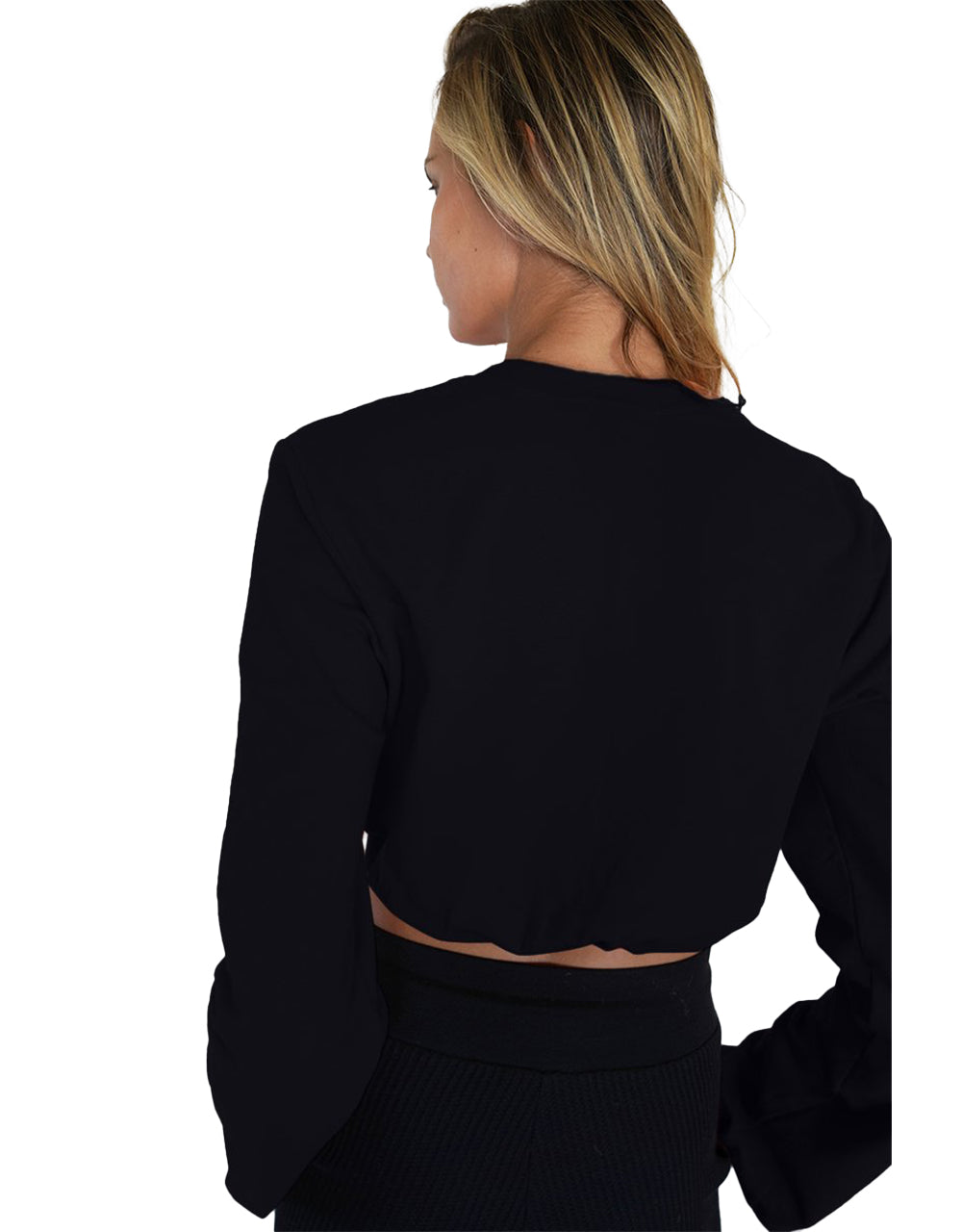 Sueded Jersey Bubble Cropped Long Sleeve - Black