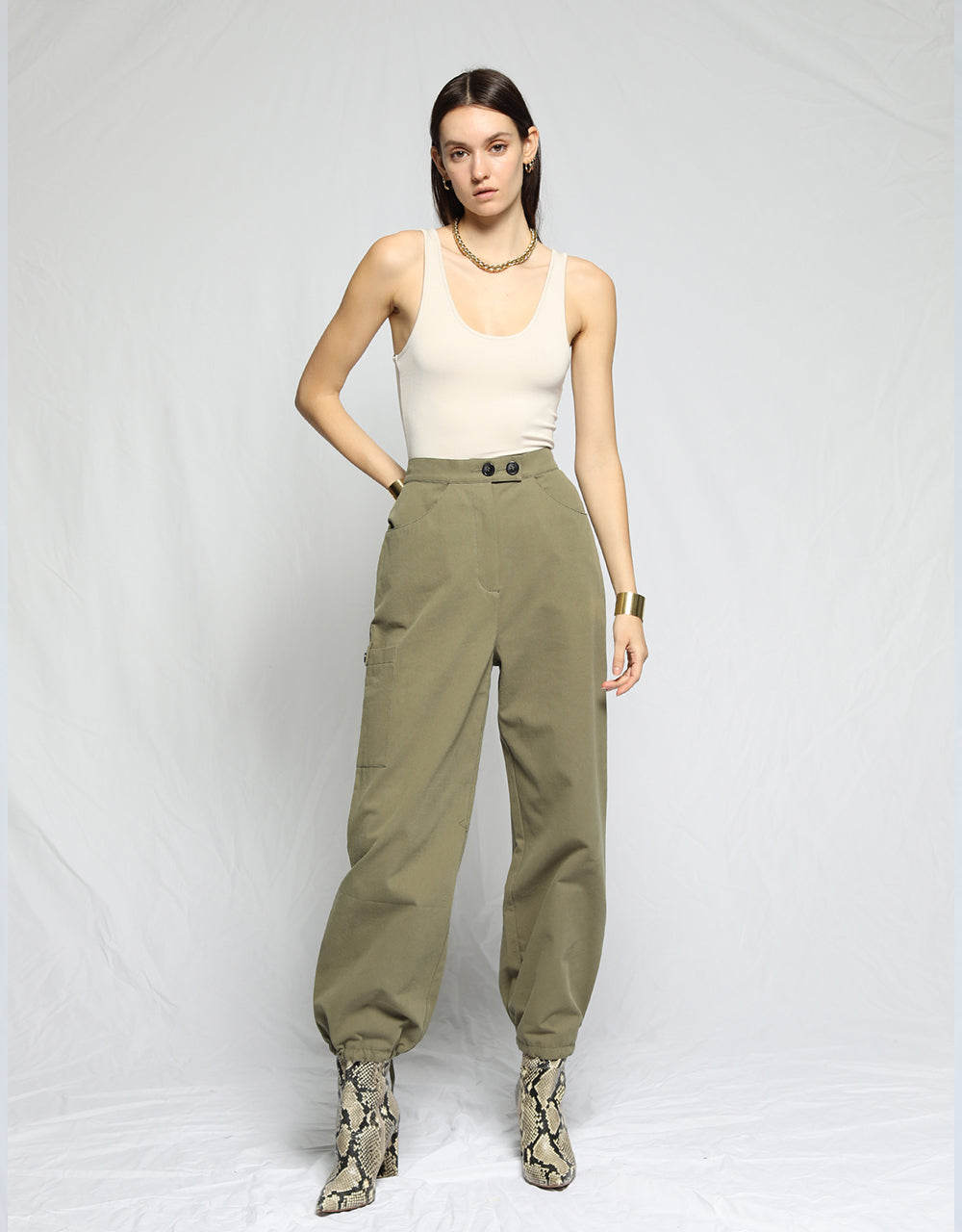 Military Twill Cinched Cargo Pants