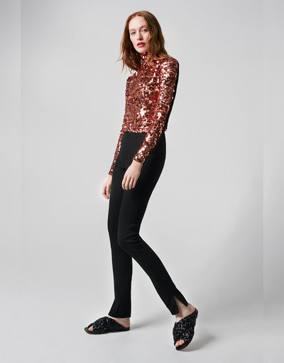 High Waisted Side Slit Pant - Black