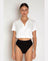 Sueded Jersey Bubble Cropped SS Polo - White