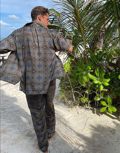 Tulum Silk Pant-Paisley Teal