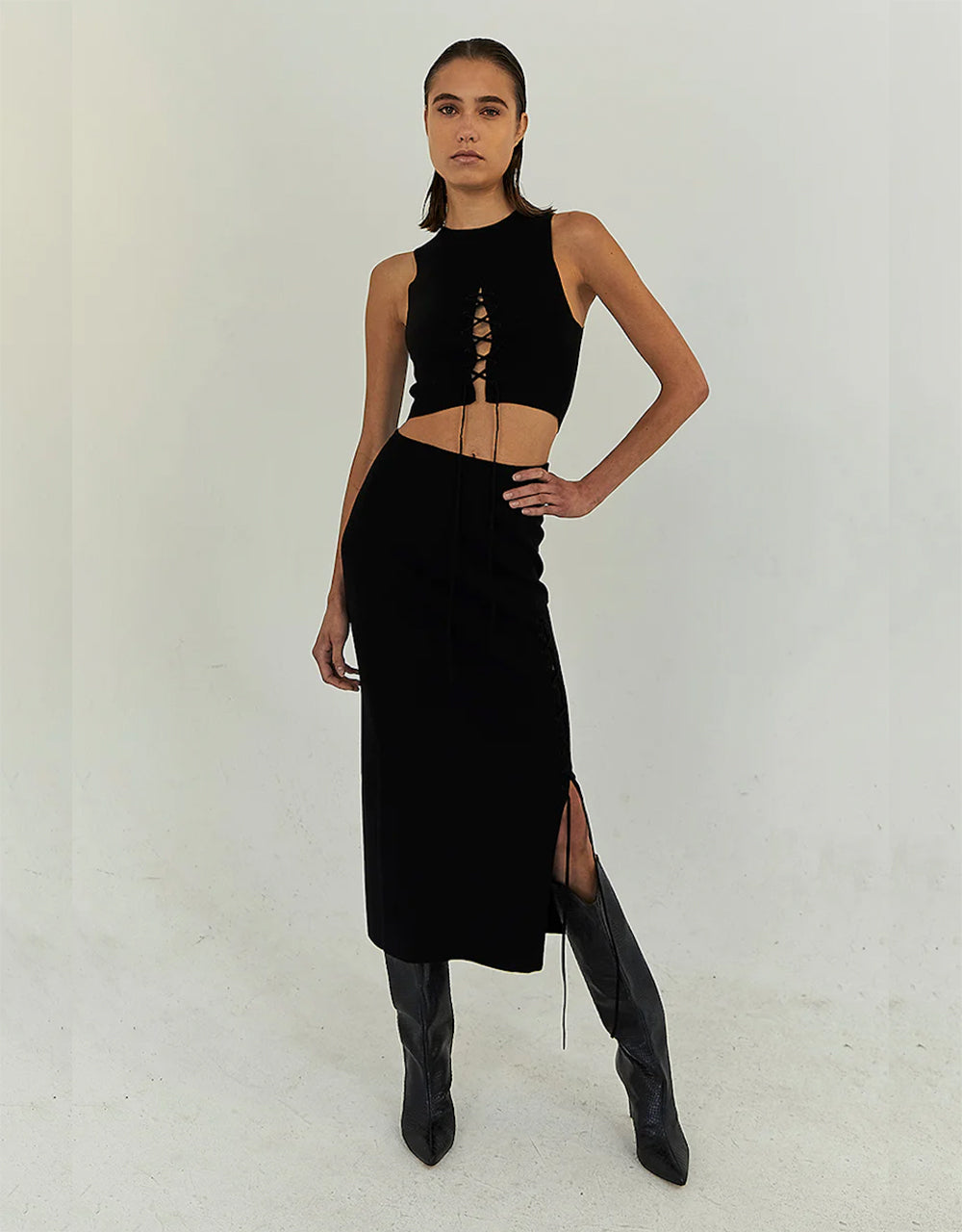 Knit Laced Midi Skirt