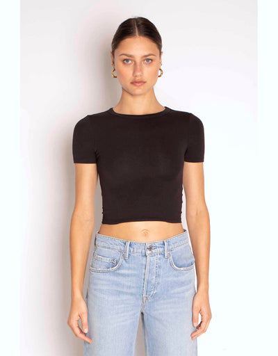 No Bra Club Cropped SS Crew - Jet Black