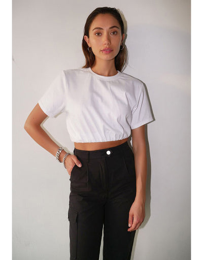 Substance Cropped Bubble T-Shirt- White