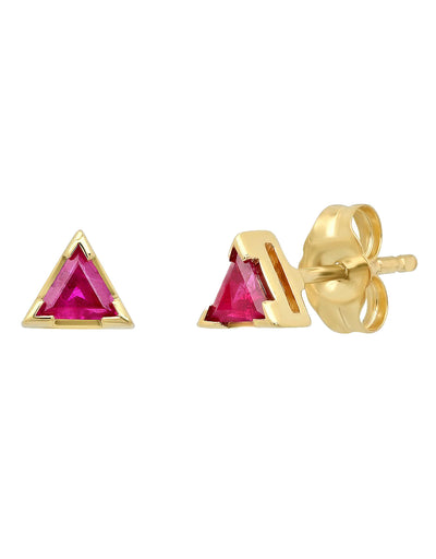 14K YG Ruby Triangle Studs