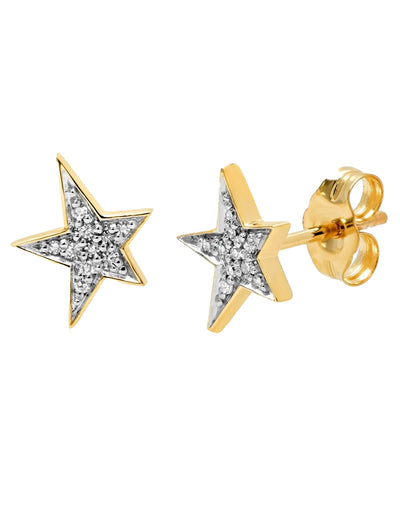 14K Yellow Gold Diamond Star Studs