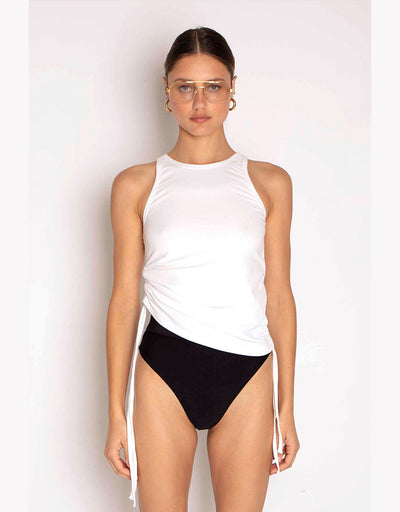 Sueded Jersey Cinched Tank - White